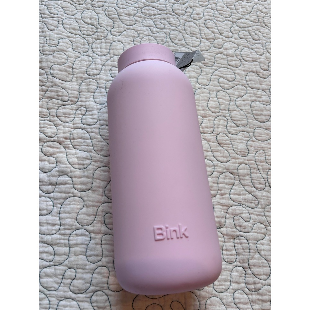 Bink Big Bottle 36oz Borosilicate Glass Water Bottle Pink Silicone Sleeve